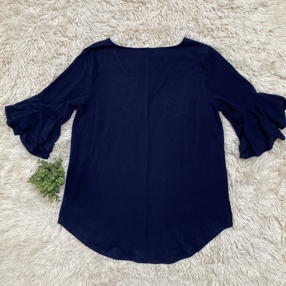 Zenana V-Neck Flutter Sleeve Top 💗 Navy - Picture 4 of 11